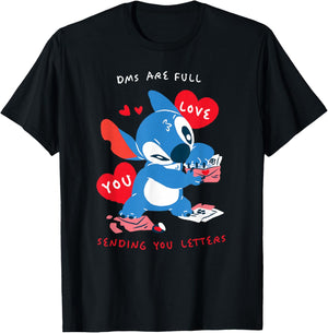 Disney Stitch Valentine's Day DMS Full, Sending You Letters T-Shirt - T-Shirt | Black