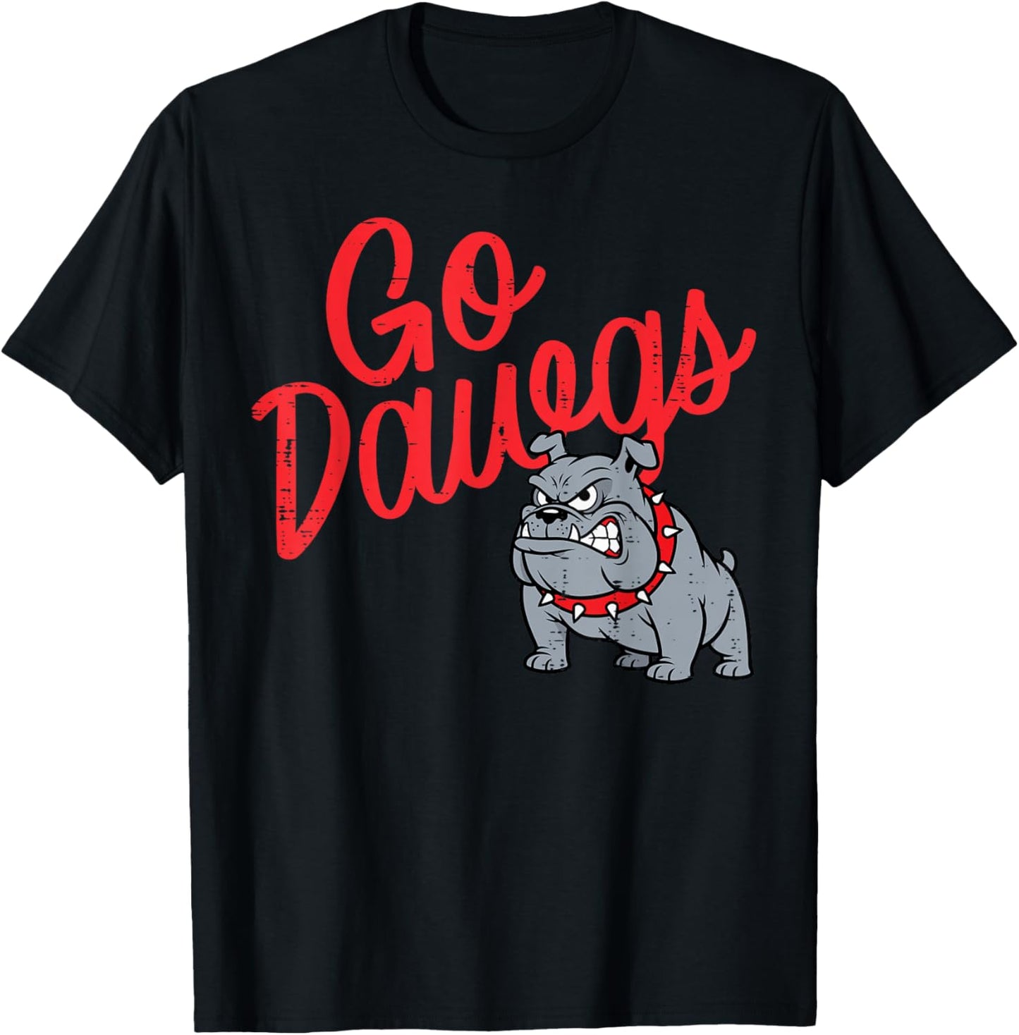 Bulldog Go Dawgs Girls Youth Teen Boys Kids Men Women T-Shirt - T-Shirt | Black