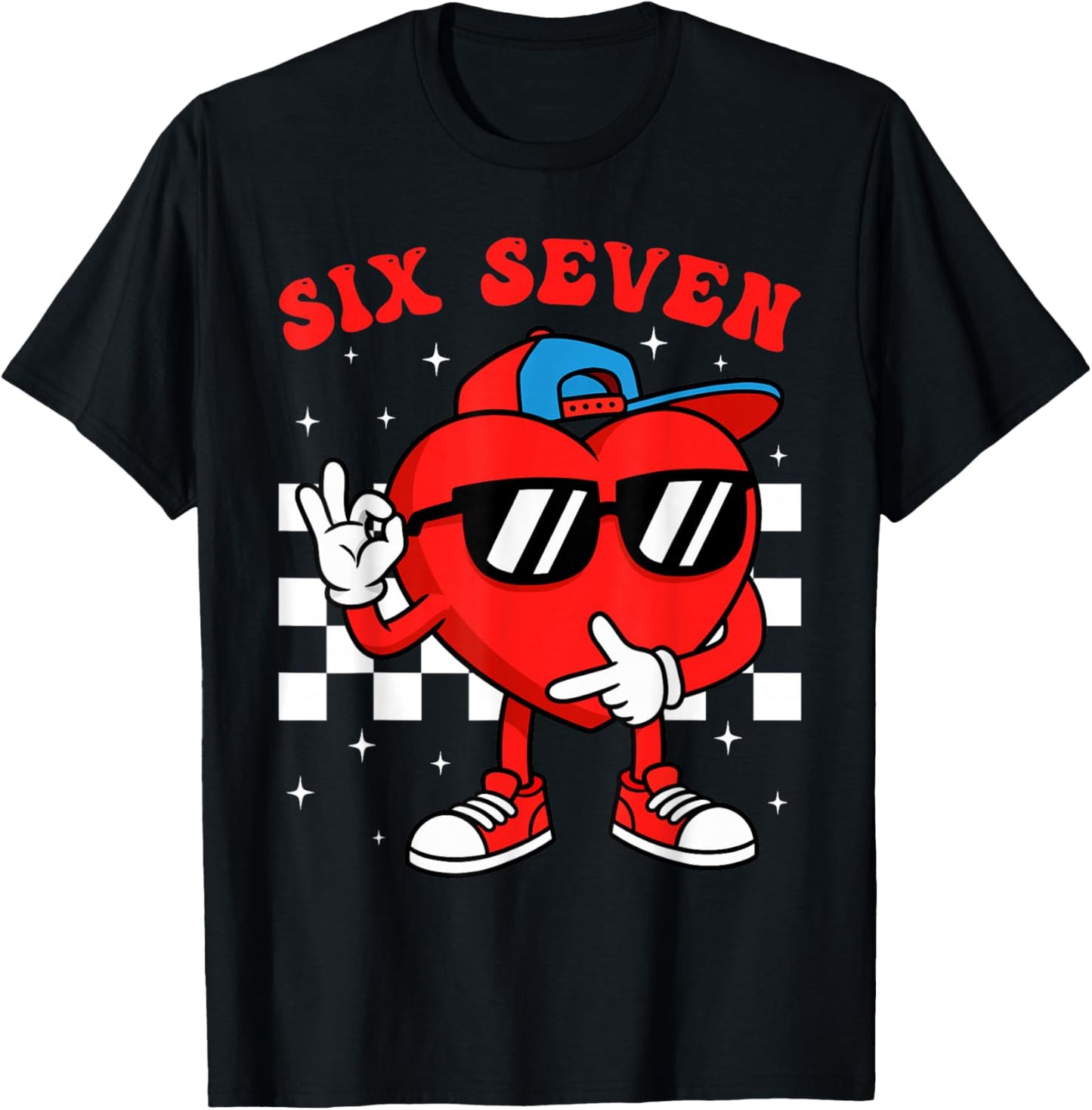 Groovy 6 7 Meme Heart Gen Alpha Six Seven 67 Valentine’s Day T-Shirt - T-Shirt | Black