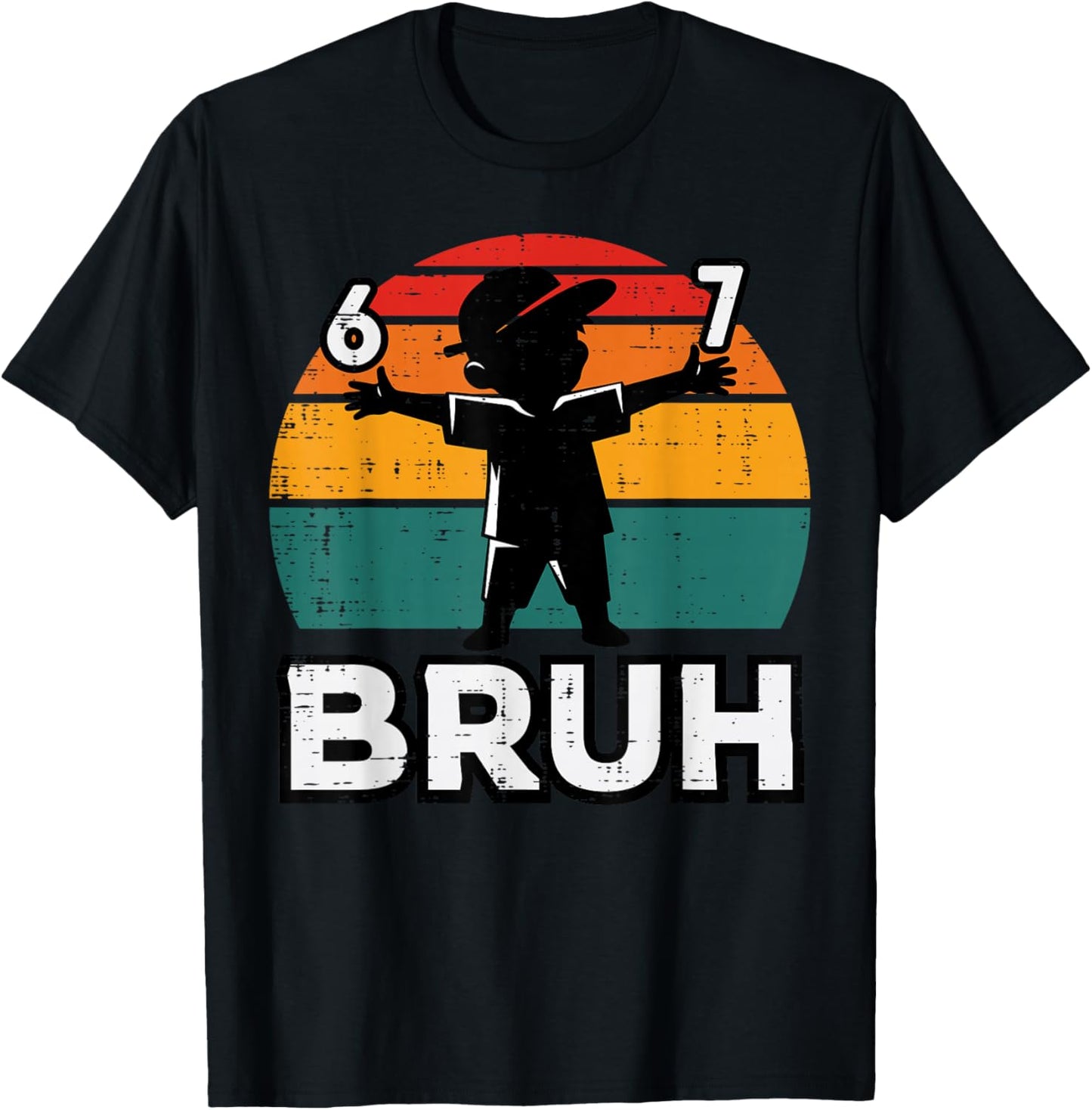 6 7 Bruh Retro 67 Six Seven Meme Gen Alpha Kids Boys Youth T-Shirt - T-Shirt | Black