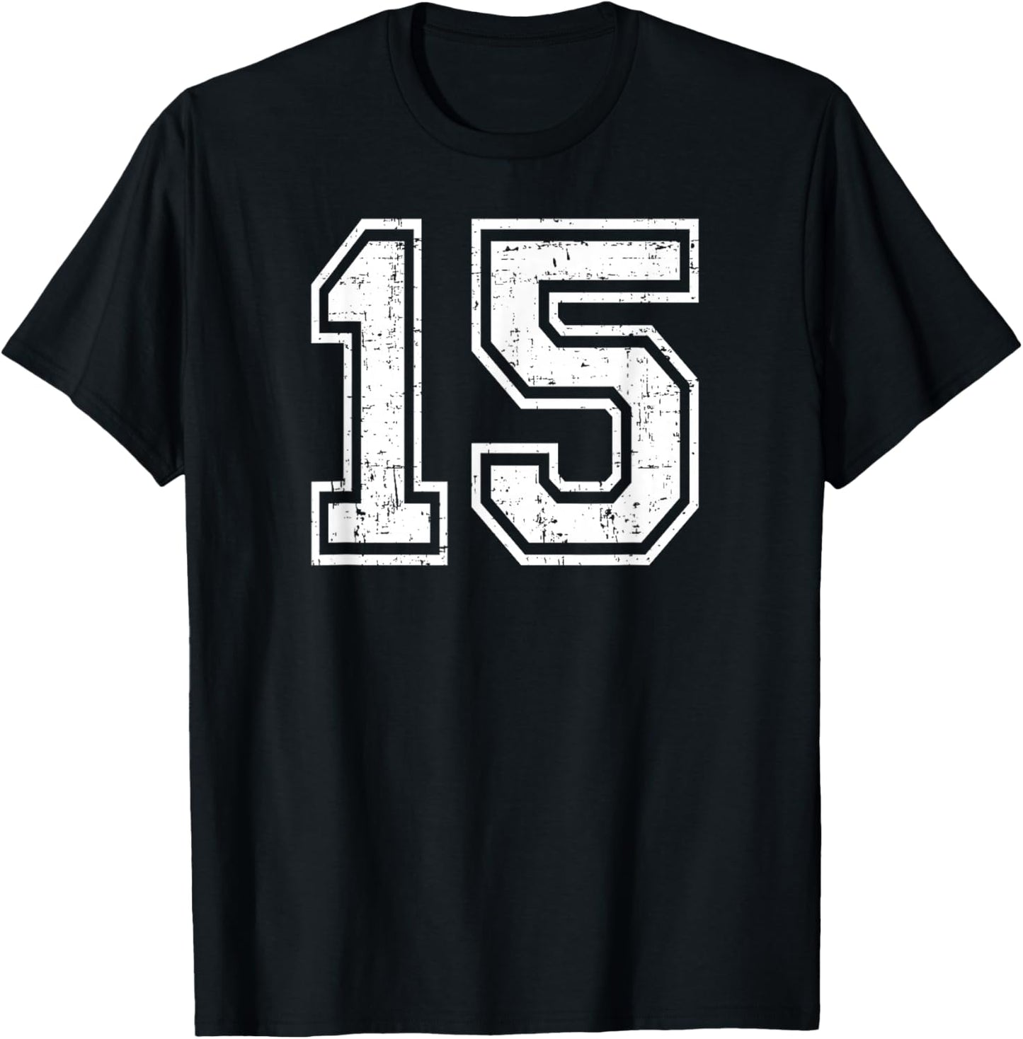 15 Number Fifteen Team Sports Grunge Varsity Matching T-Shirt - T-Shirt | Black