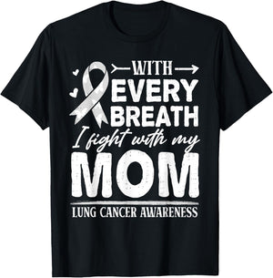 Mom Lung Cancer Awareness White Ribbon Family Support T-Shirt - T-Shirt | Black