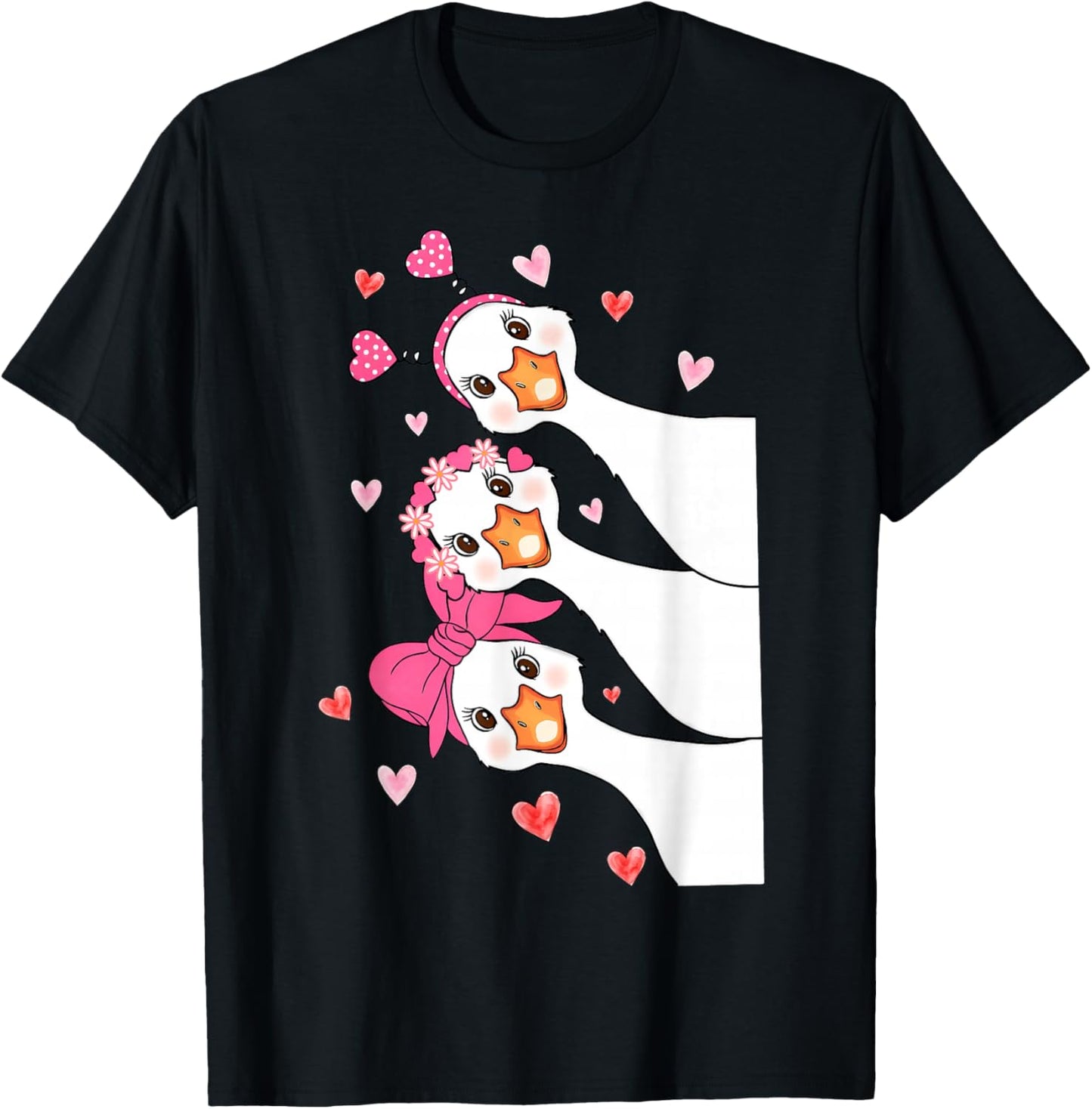 Funny Goose Happy Valentine Goose Cute Heart Lover T-Shirt - T-Shirt | Black