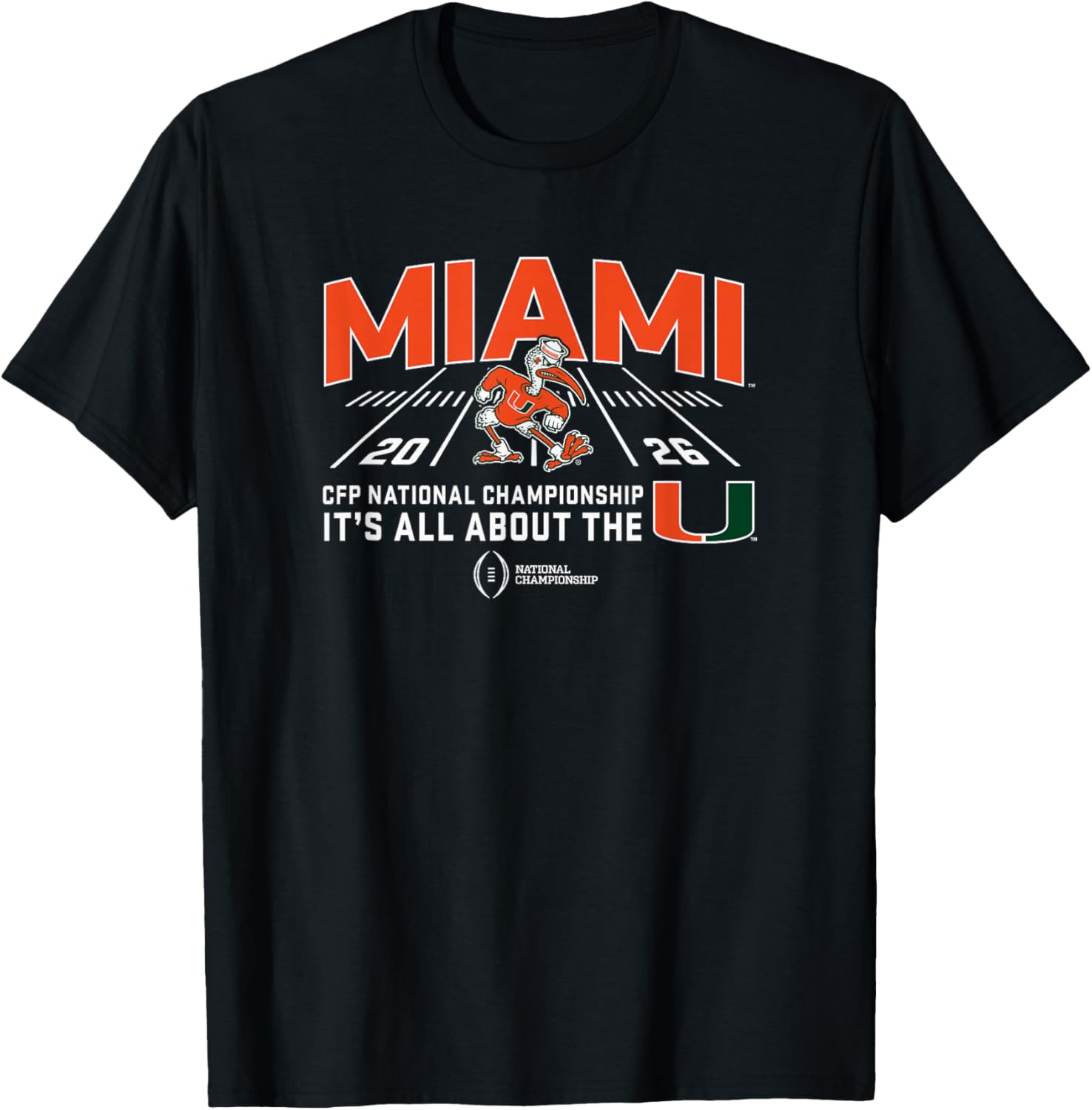 Miami Hurricanes CFP National Championship 2026 Mascot Black T-Shirt - T-Shirt | Black