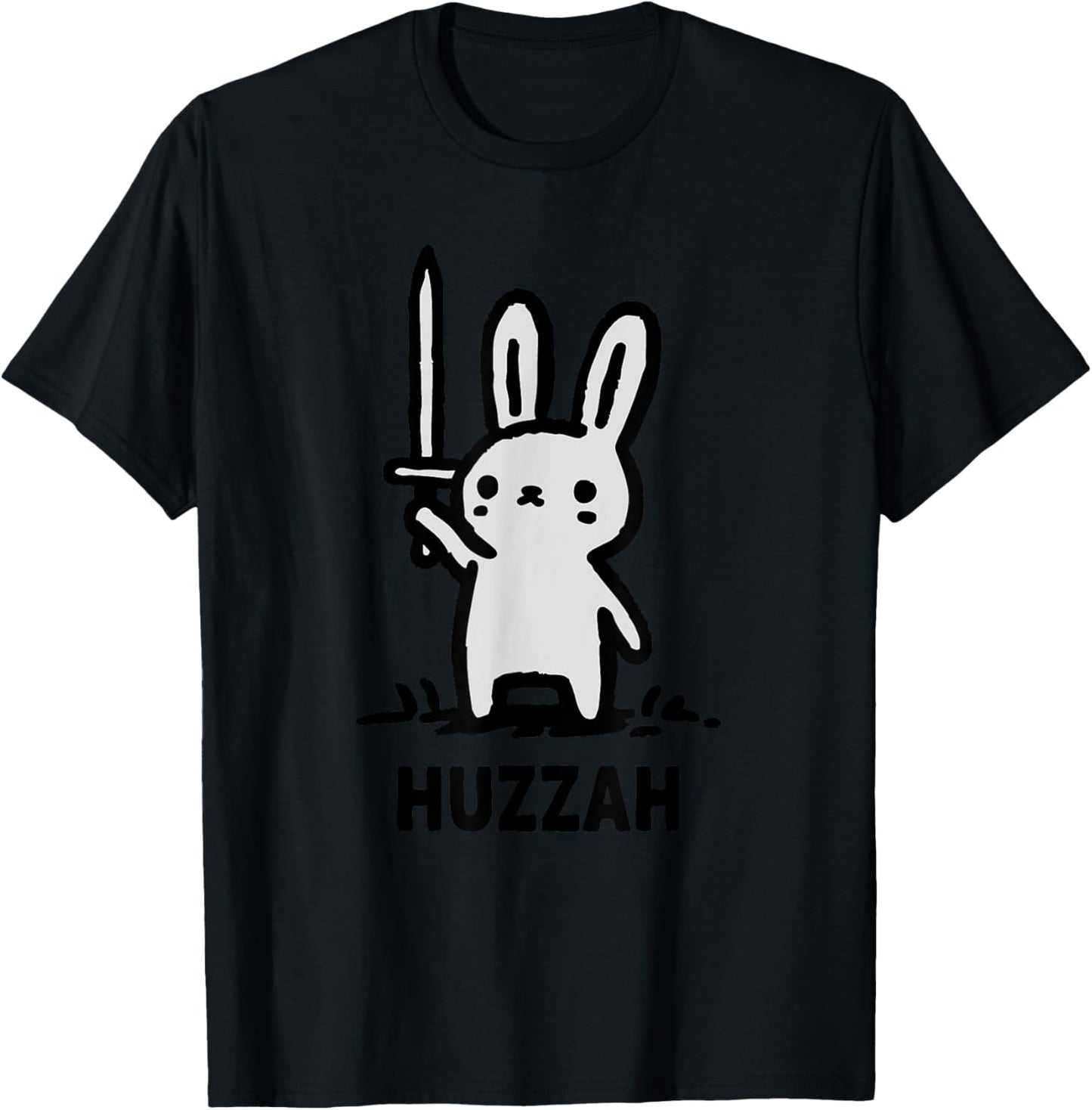 Huzzah Bunny Knight Funny Sword Meme Quote Animal Design T-Shirt - T-Shirt | Black