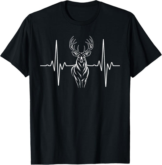 Heartbeat Deer Hunting Buck Design for Outdoors Lovers T-Shirt - T-Shirt | Black