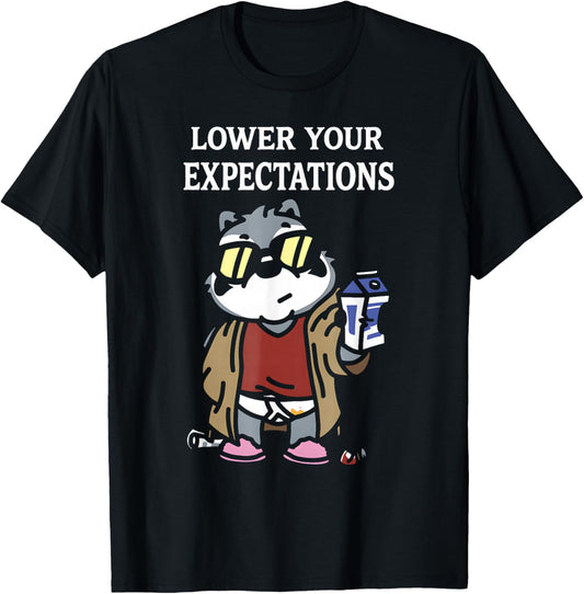 Lower Your Expectations Funny Cartoon Sarcasm T-Shirt - T-Shirt | Black