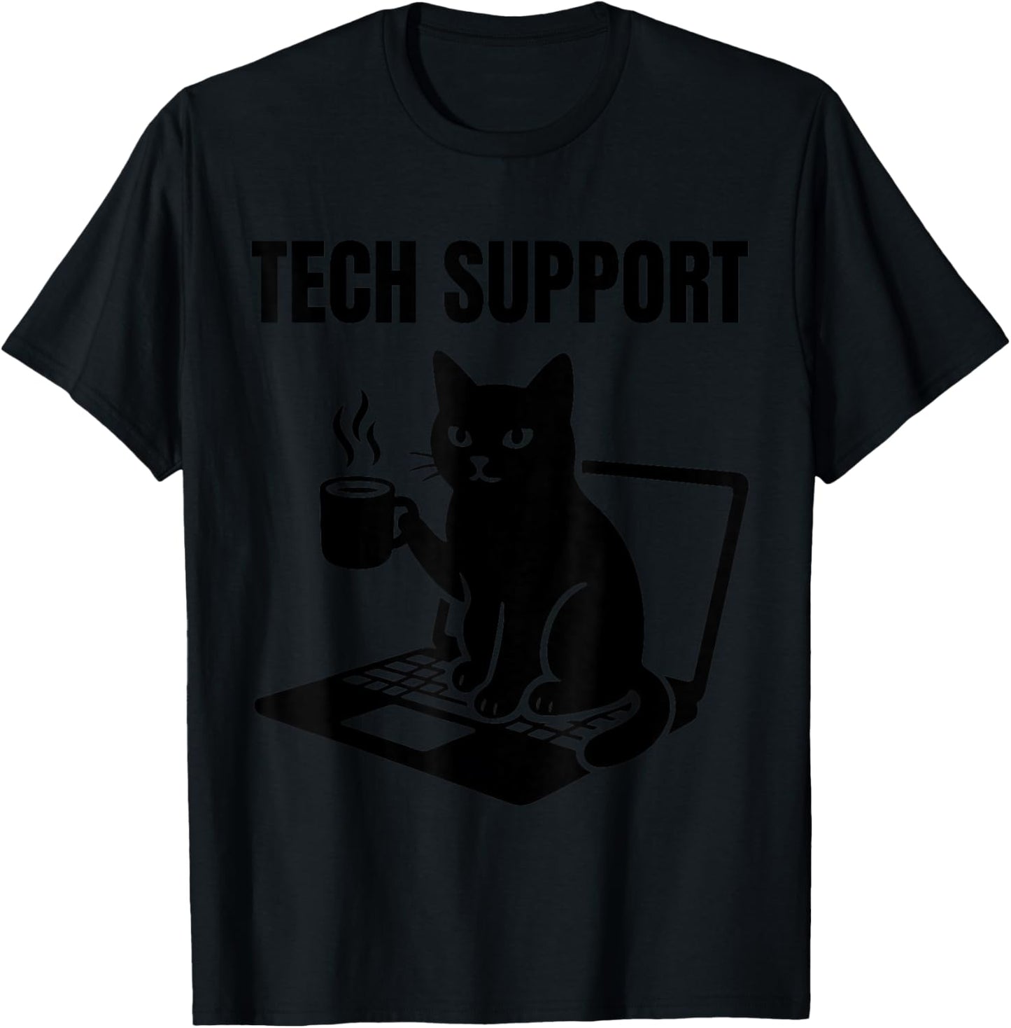 Tech Support Funny Cute Cat Lover T-Shirt - T-Shirt | Black
