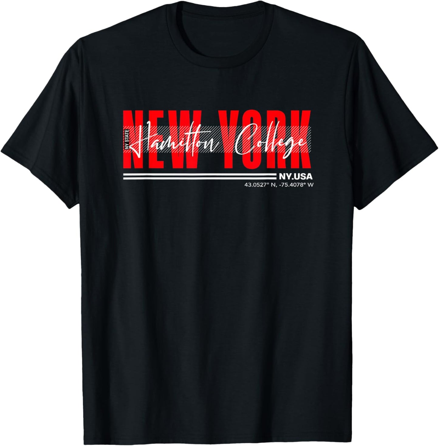Hamilton College New York Streetwear Bold Red Urban Design T-Shirt - T-Shirt | Black