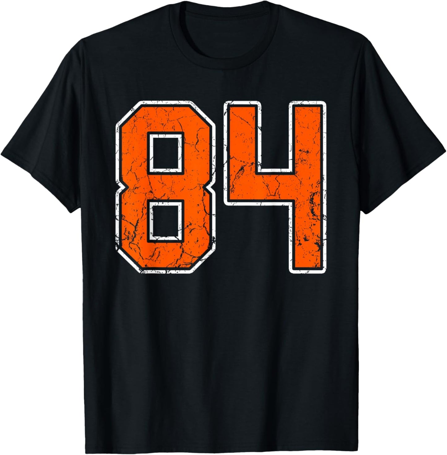 Distressed Orange White Number 84 Jersey Player Uniform #84 T-Shirt - T-Shirt | Black