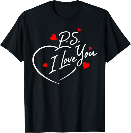 PS I Love You Day Valentine's Day Purple Heart Women Men Kid T-Shirt - T-Shirt | Black
