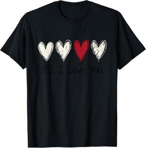 PS I Love You Day Purple Valentines Day Heart T-Shirt - T-Shirt | Black