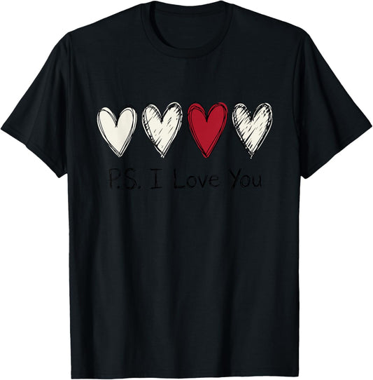 PS I Love You Day Purple Valentines Day Heart T-Shirt - T-Shirt | Black