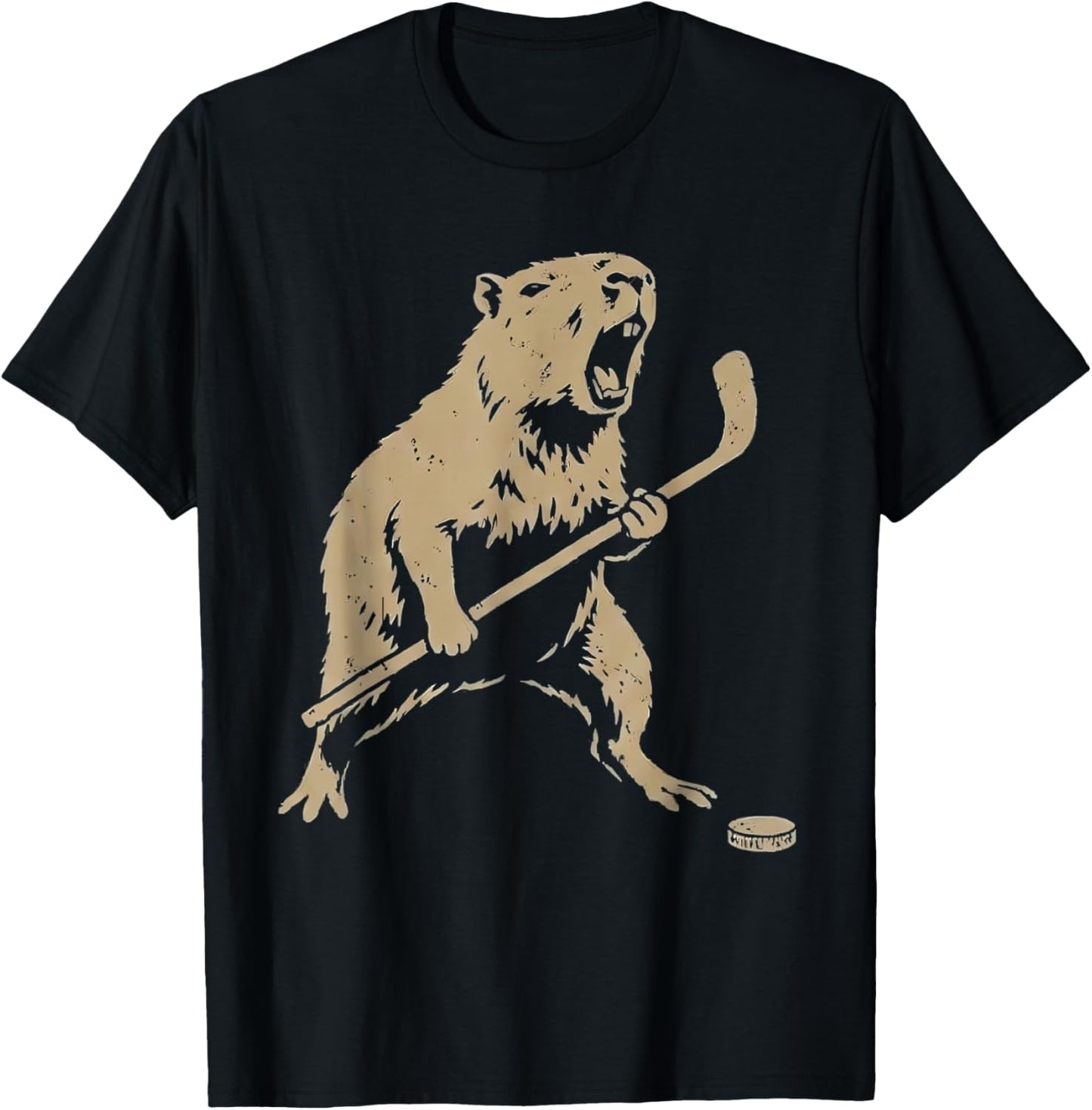 Cute Capybara Ice Hockey Lover Player Funny T-Shirt - T-Shirt | Black