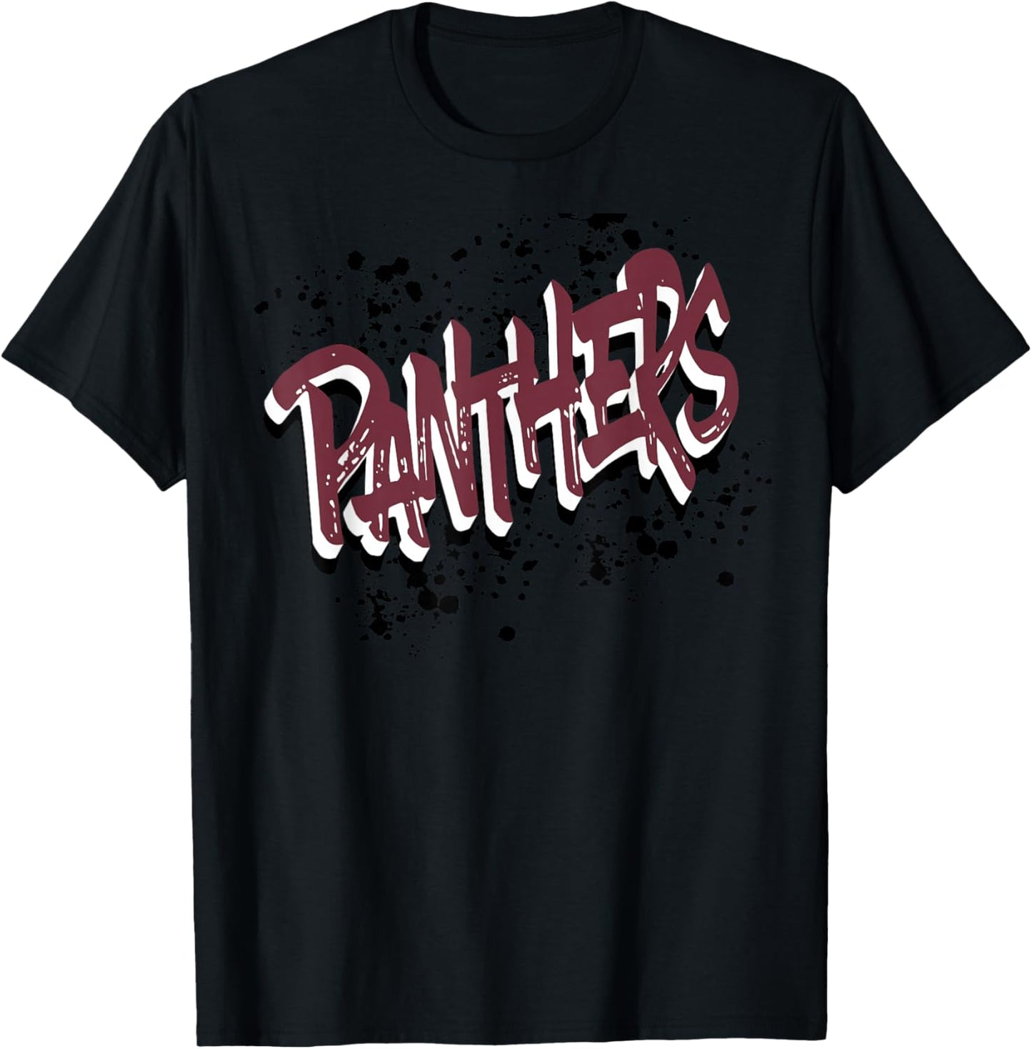 Panthers Grunge Word Maroon Panther Pride School Spirit T-Shirt - T-Shirt | Black