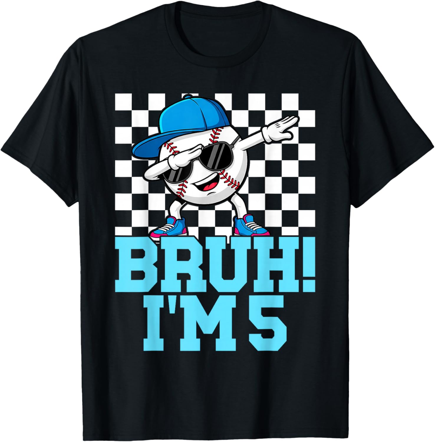 5th Birthday Dabbing Baseball Boys Bruh I'm 5 Year Old T-Shirt - T-Shirt | Black