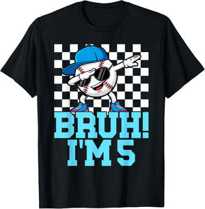 5th Birthday Dabbing Baseball Boys Bruh I'm 5 Year Old T-Shirt - T-Shirt | Black