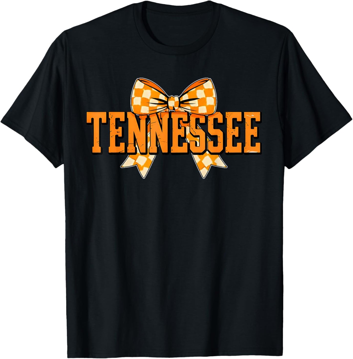 Vintage Tennessee Checkered Orange Coquette Bow Women Girls T-Shirt - T-Shirt | Black
