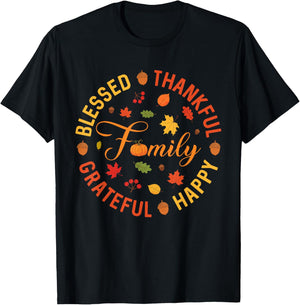 Blessed Thankful Grateful Family Fall Thanksgiving Autumn T-Shirt - T-Shirt | Black