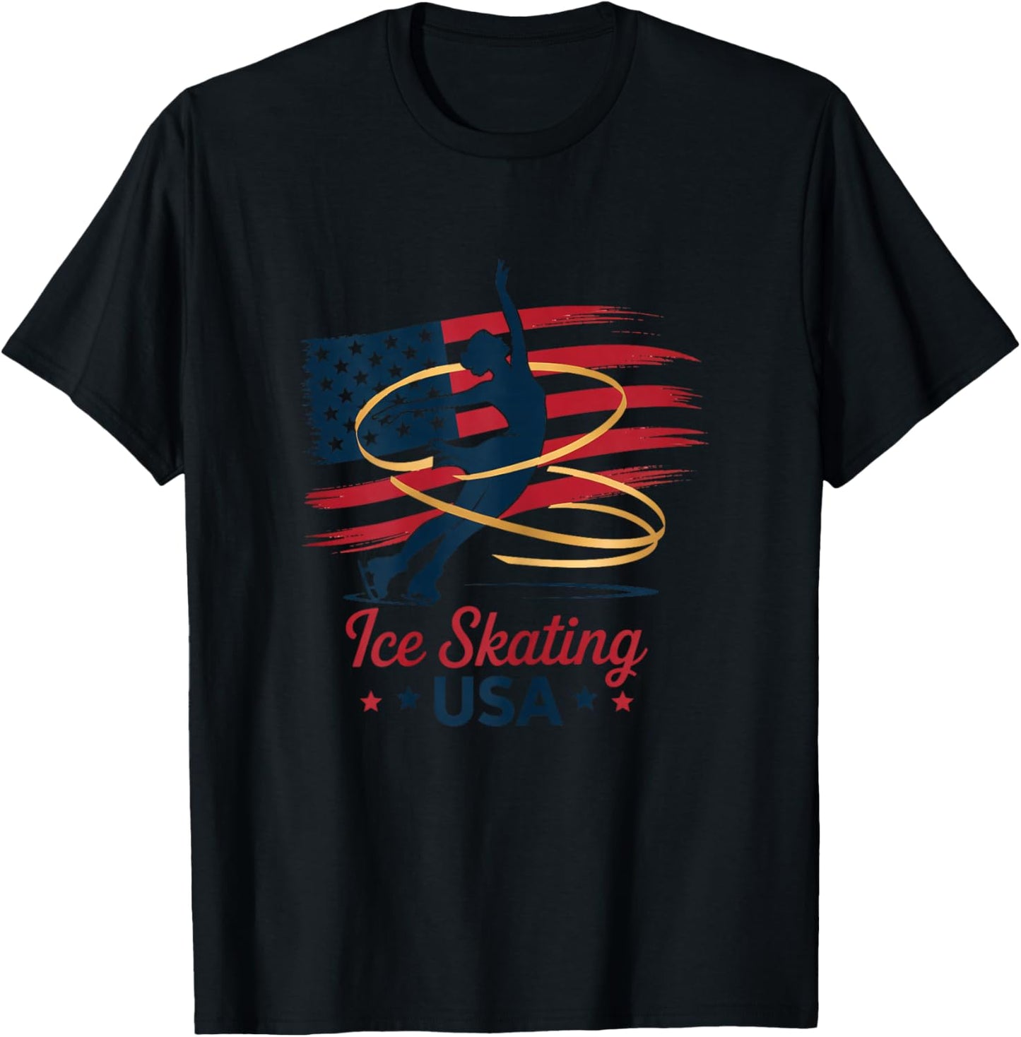 Ice Skating USA Figure Skater Patriotic American Flag T-Shirt - T-Shirt | Black