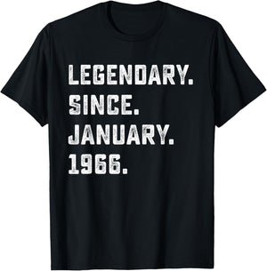 60th Birthday Gift Legendary Since January 1966 60 Yrs Old T-Shirt - T-Shirt | Black
