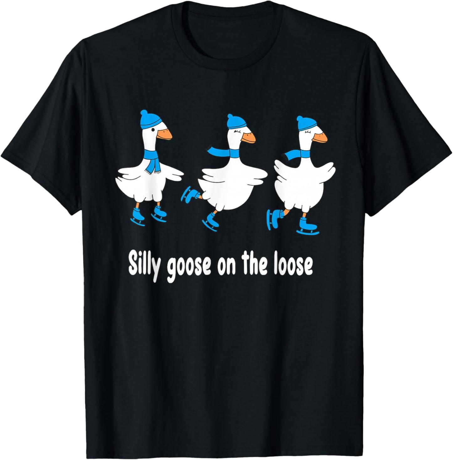 Funny Ice Skating Silly Goose Skater Skate Snow Season T-Shirt - T-Shirt | Black
