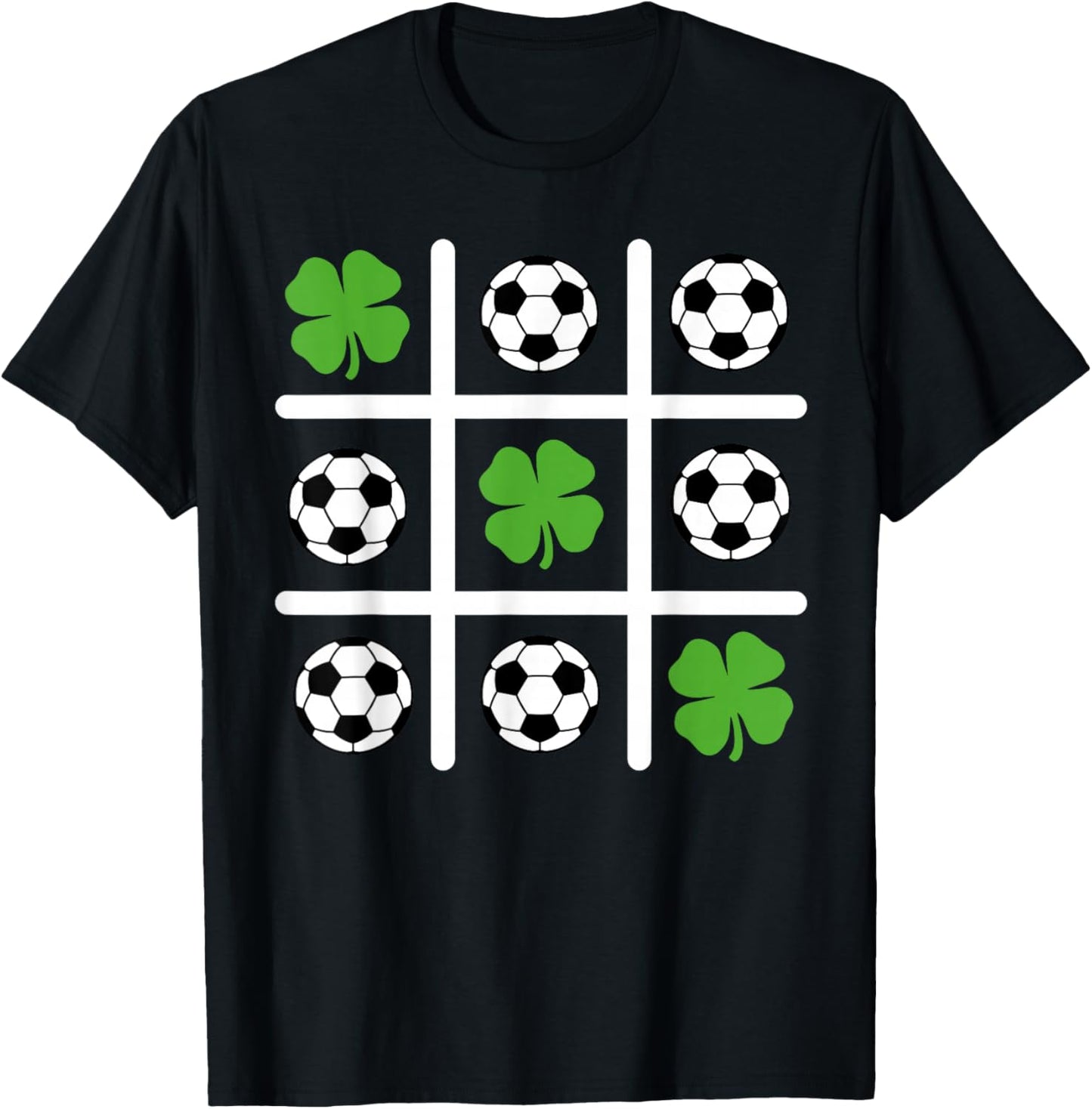St Patricks Day Tic Tac Toe Soccer Shamrock Lucky Clover T-Shirt - T-Shirt | Black