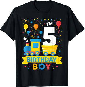 Five 5yr 5th Kids Boys Girls Train Birthday Boy 5 Years Old T-Shirt - T-Shirt | Black