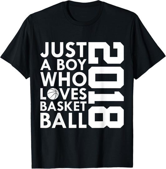 2018 JUST A BOY WHO Loves Basketball 8TH Birthday T-Shirt - T-Shirt | Black