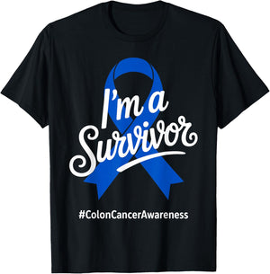 I'm a Survivor Colorectal Colon Cancer Awareness Blue Ribbon T-Shirt - T-Shirt | Black