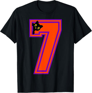 Funny Six Seven 6 7 Halloween Black Cat Teacher Student T-Shirt - T-Shirt | Black