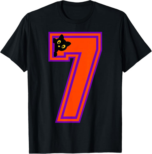 Funny Six Seven 6 7 Halloween Black Cat Teacher Student T-Shirt - T-Shirt | Black