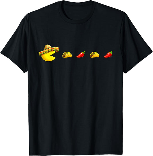 Retro Gaming Taco Cinco De Mayo Funny Food Lover Eating Game T-Shirt - T-Shirt | Black