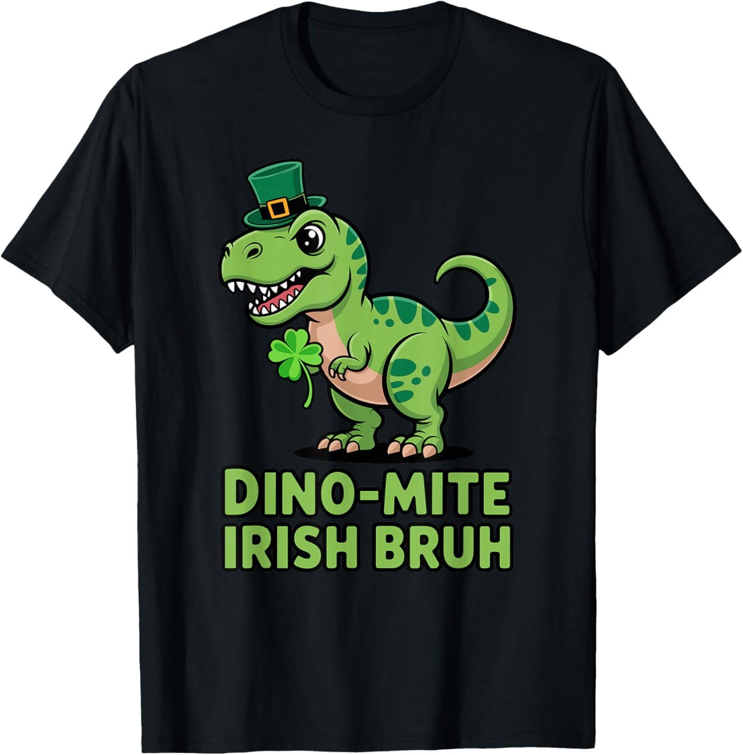 Dino-mite Irish Bruh St Patricks Day T-Rex Dinosaur Boys T-Shirt - T-Shirt | Black