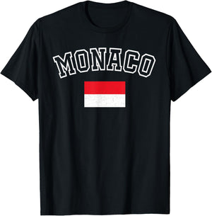 Monaco Flag Vintage Distressed Retro Heritage Design T-Shirt - T-Shirt | Black