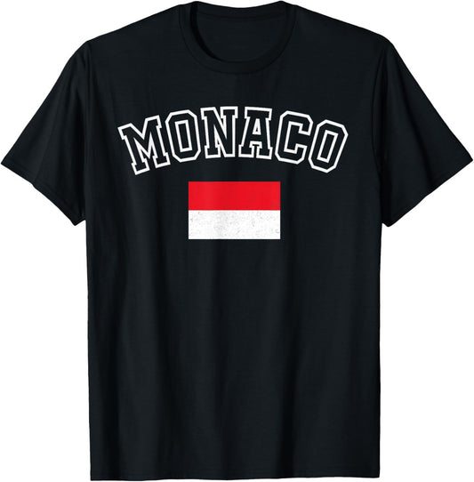 Monaco Flag Vintage Distressed Retro Heritage Design T-Shirt - T-Shirt | Black