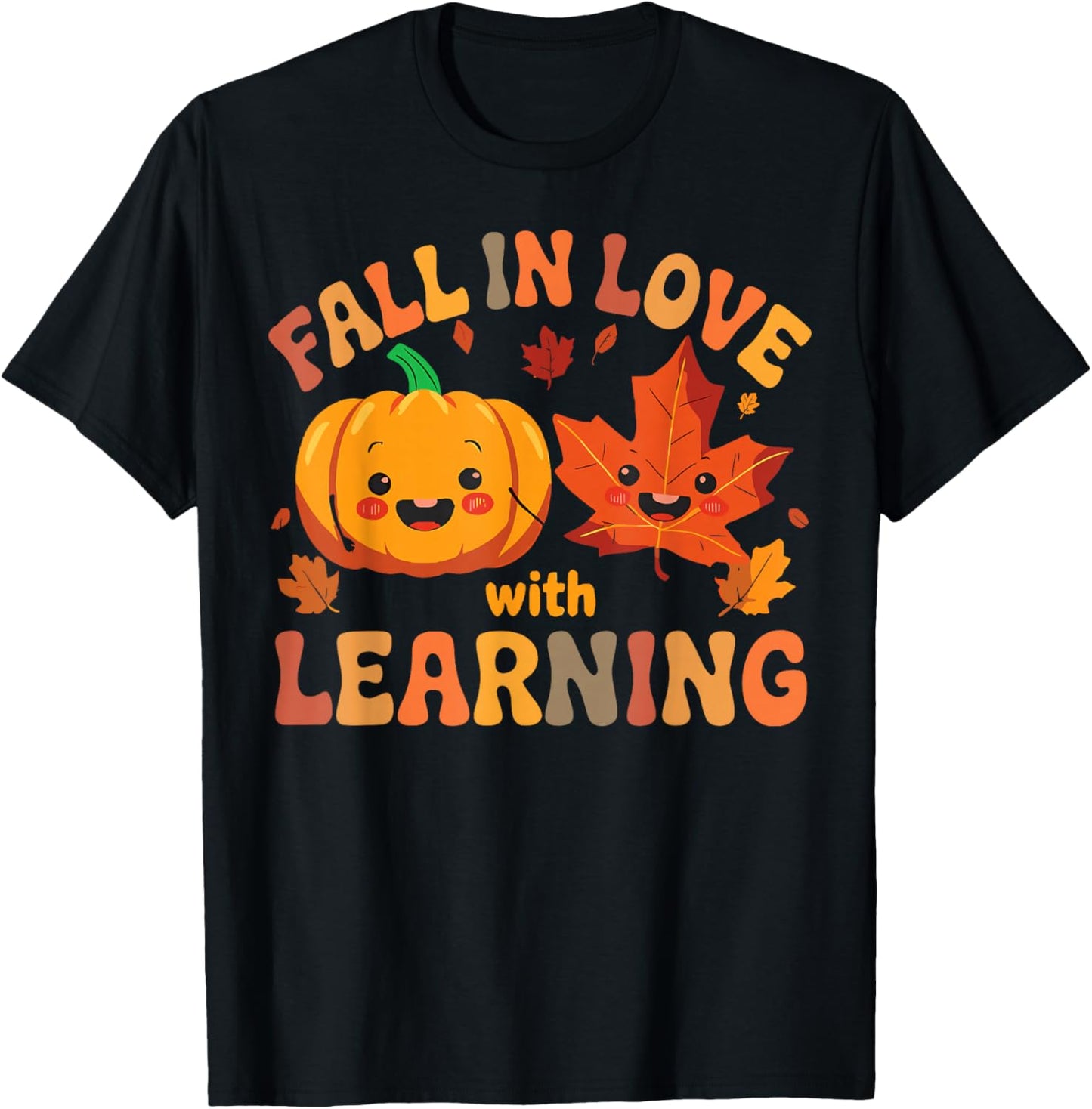 Fall in Love with Learning Teacher Pumpkin Spice Autumn T-Shirt - T-Shirt | Black