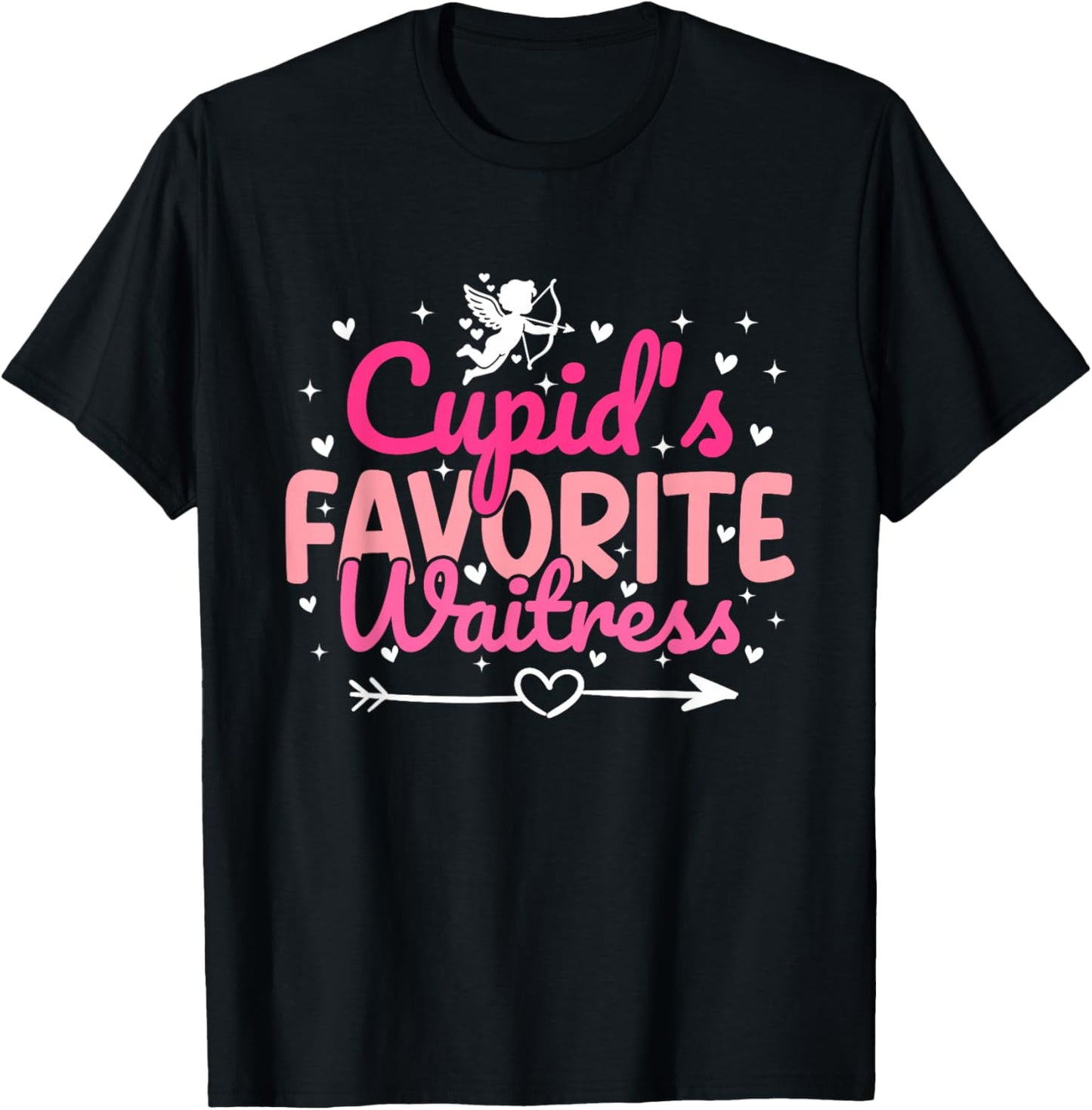 Cupid's Favorite Waitress Valentine’s Day Funny Server T-Shirt - T-Shirt | Black