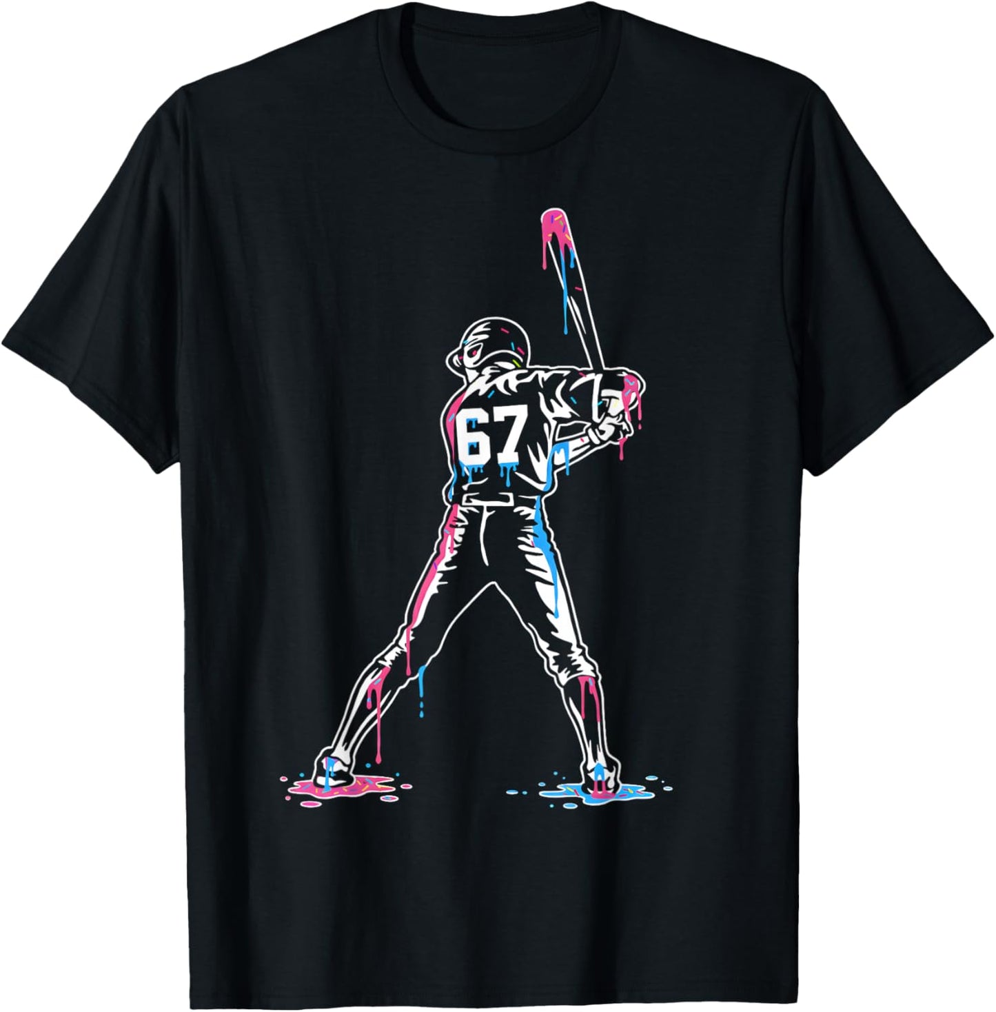 Baseball Ice Cream Drip 67 Boys and Girls Batter Game Day T-Shirt - T-Shirt | Black