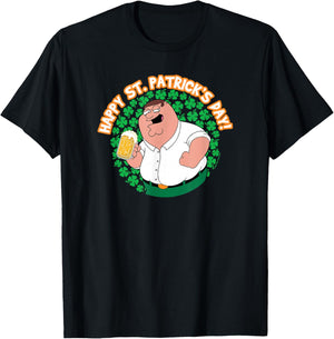 Family Guy Happy St. Patrick's Day Peter Shamrocks Cartoon T-Shirt - T-Shirt | Black