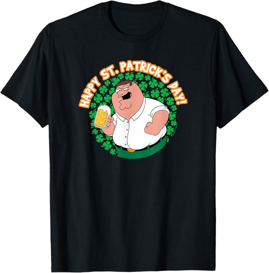 Family Guy Happy St. Patrick's Day Peter Shamrocks Cartoon T-Shirt - T-Shirt | Black