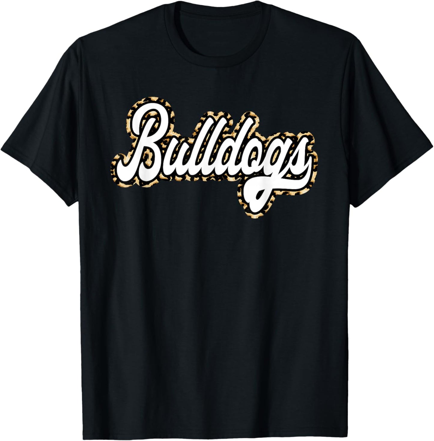 Bulldogs Retro Leopard Print School Spirit Mascot Bulldog T-Shirt - T-Shirt | Black