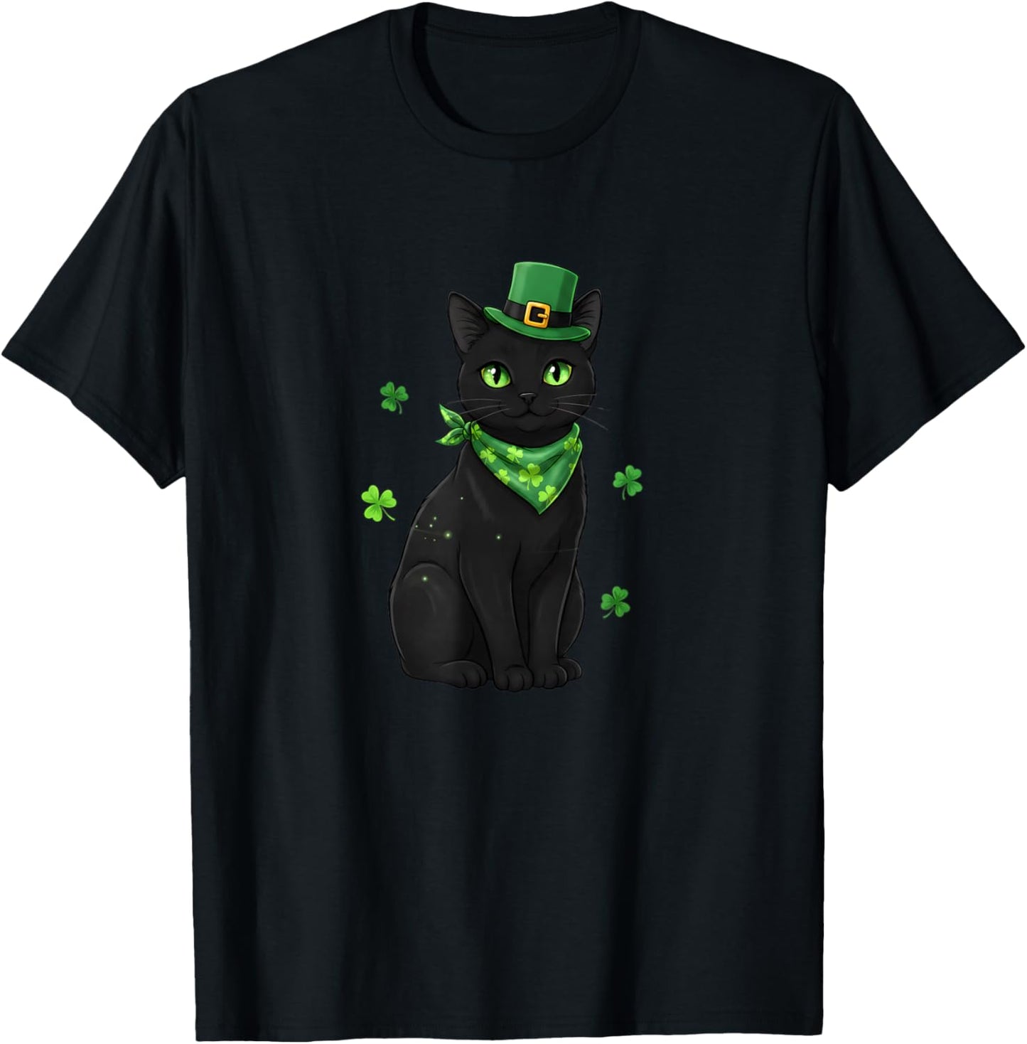 Shamrock Cat Black St Patricks Day Irish Cat Lovers T-Shirt - T-Shirt | Black