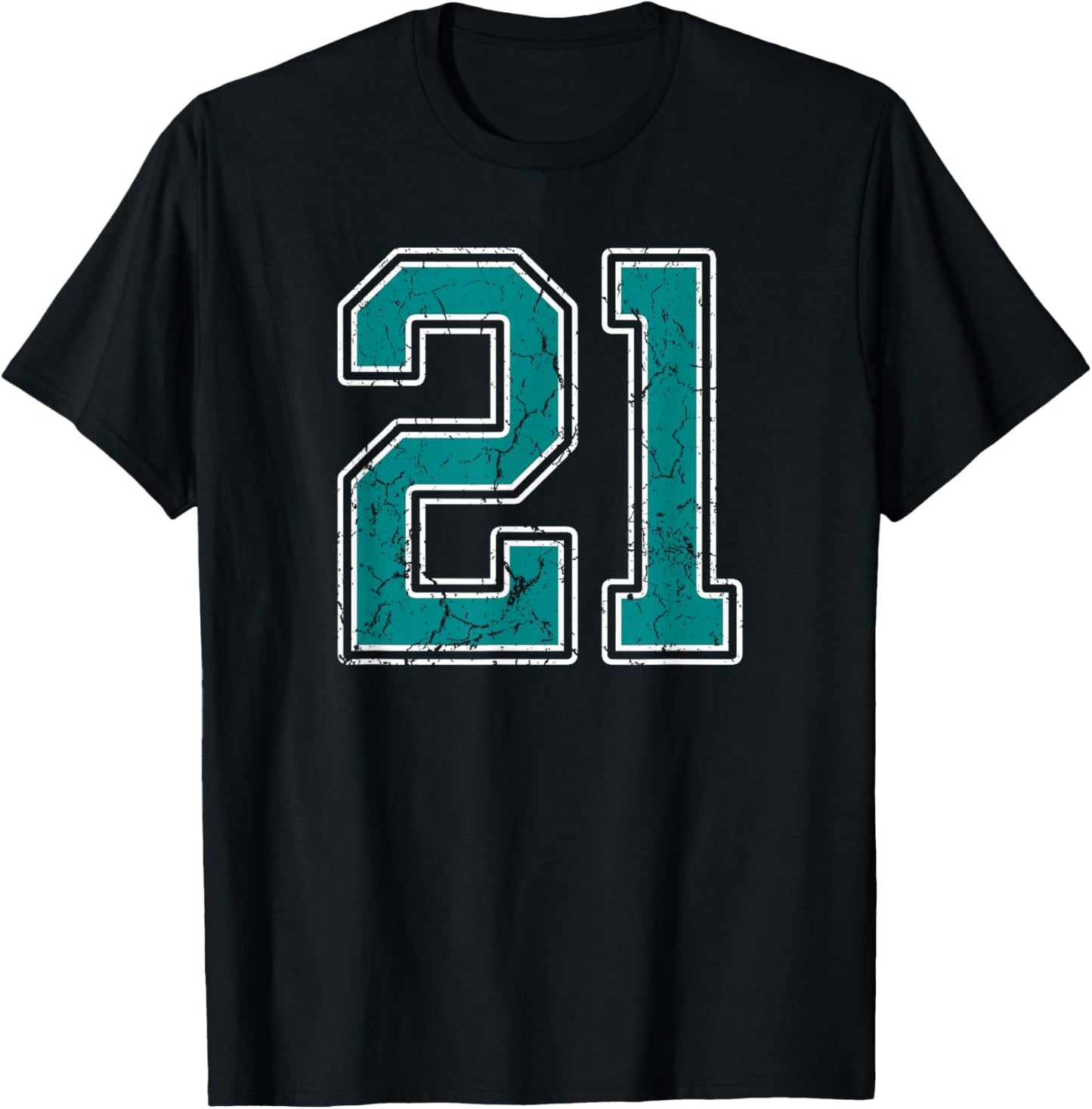 Teal and White Number 21 Jersey Player Uniform #21 Fan T-Shirt - T-Shirt | Black