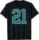 Teal and White Number 21 Jersey Player Uniform #21 Fan T-Shirt - T-Shirt | Black