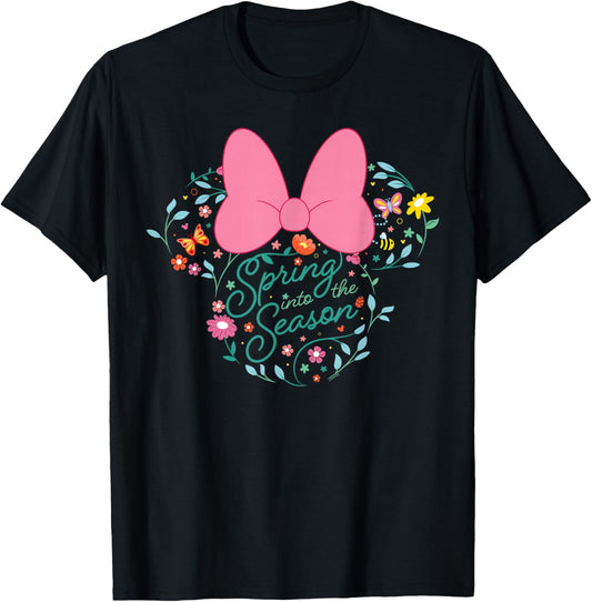 Disney Minnie Mouse Spring Into The Season Flower Icon T-Shirt - T-Shirt | Black