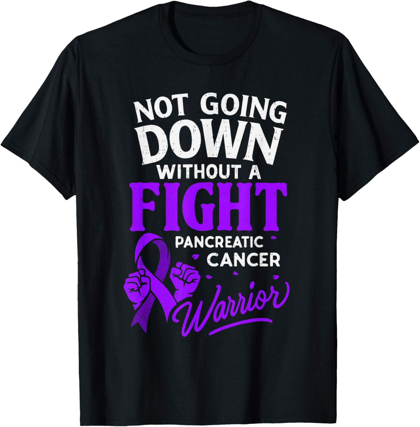 Pancreatic Cancer Warrior Awareness Ribbon Purple Survivor T-Shirt - T-Shirt | Black