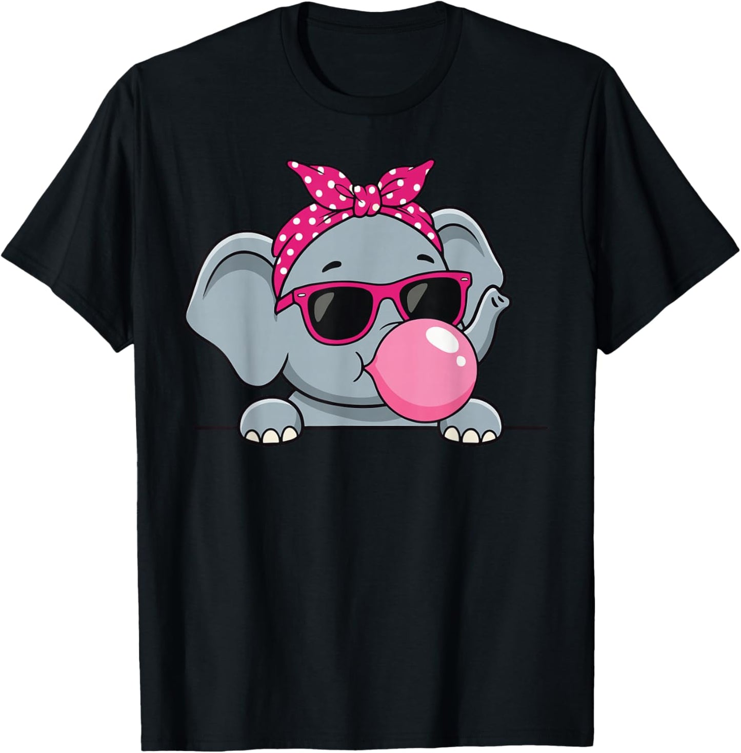 Elephant Kawaii Girl Pink Bandana Funny Elephant Bubblegum T-Shirt - T-Shirt | Black