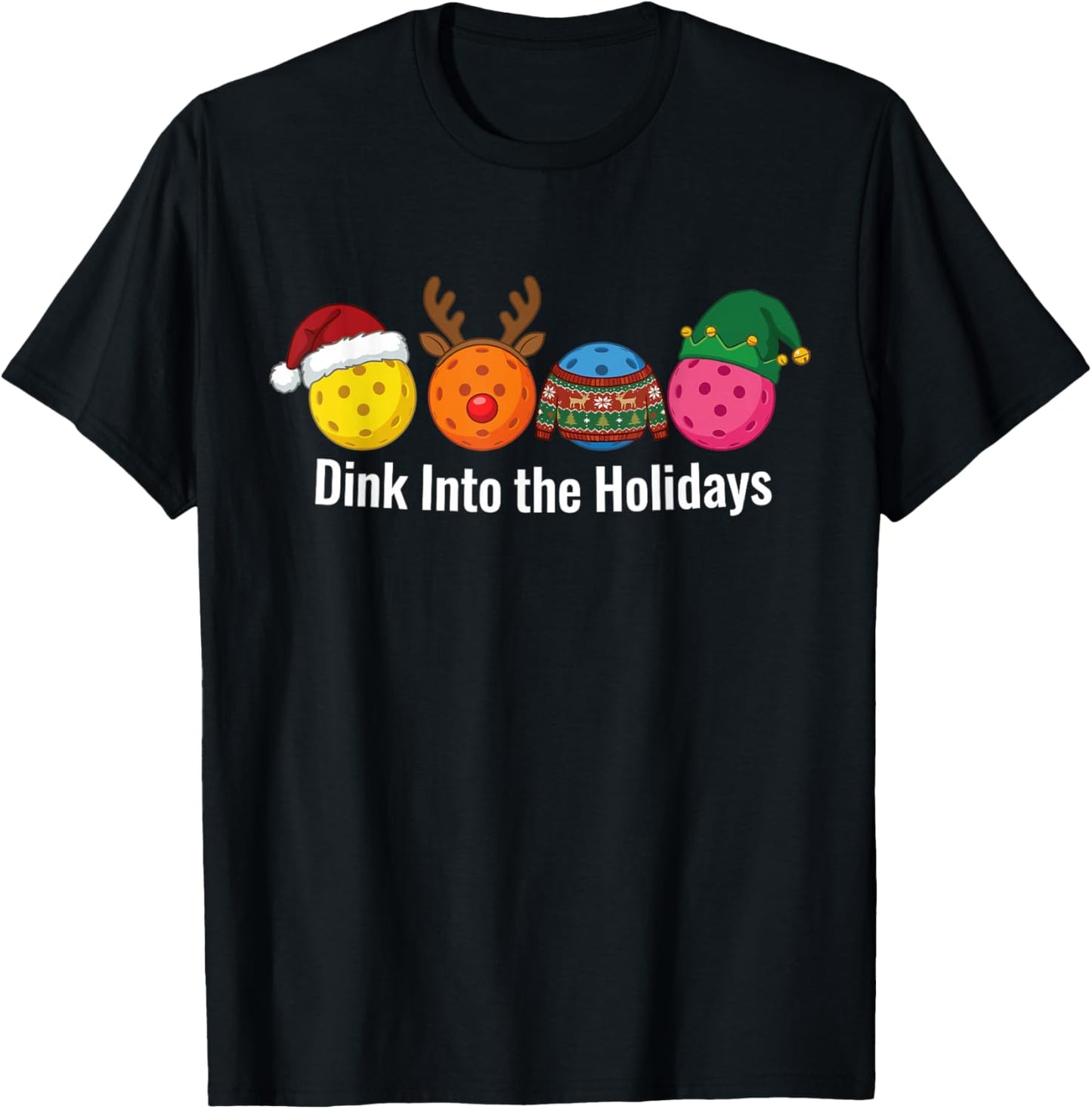 Christmas Pickleball Santa Reindeer Elf Ugly Xmas Sweater T-Shirt - T-Shirt | Black