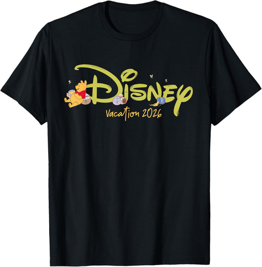 Disney Winnie The Pooh Script Logo Group Trip Vacation 2026 T-Shirt - T-Shirt | Black